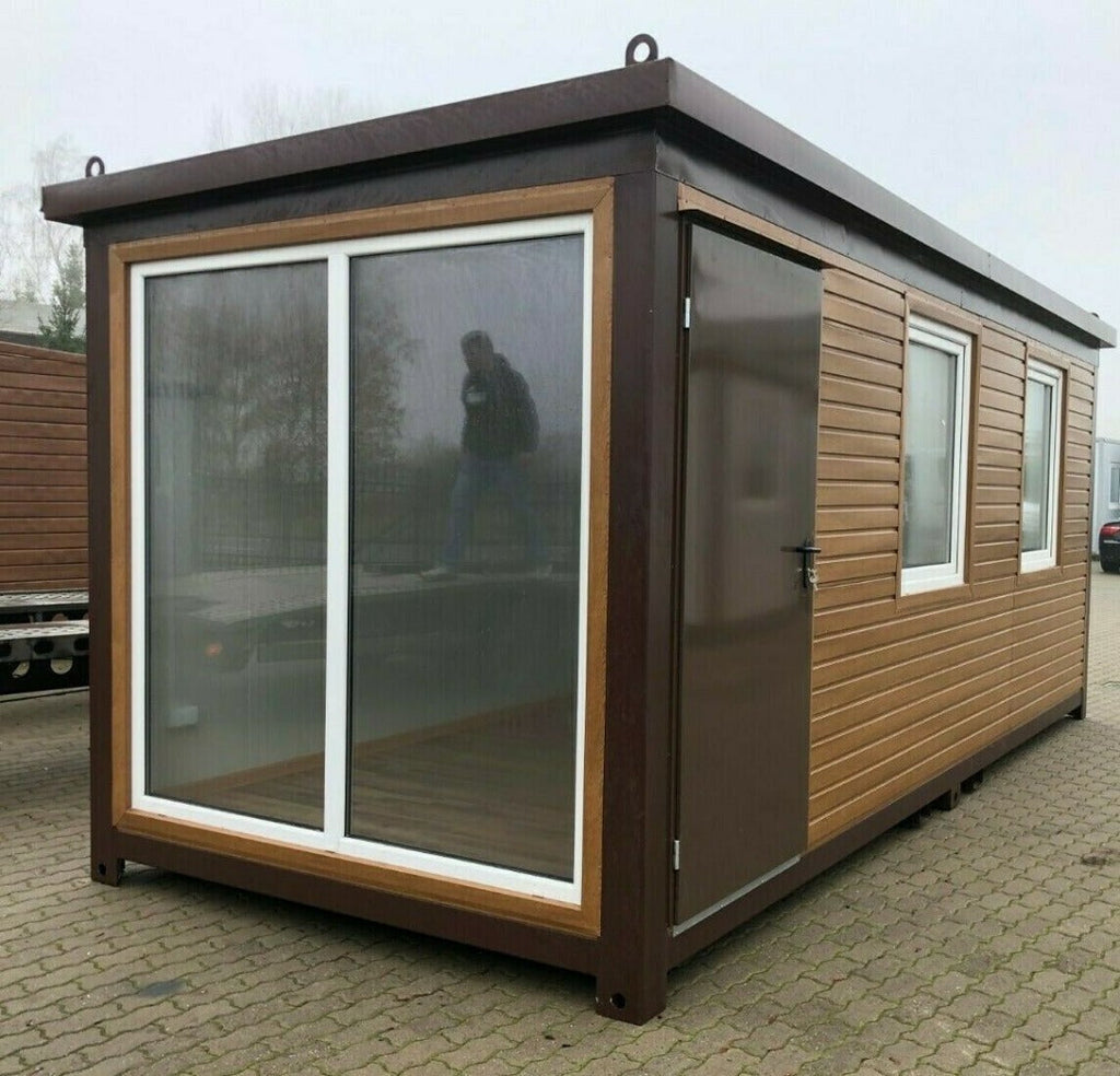 20-foot mobile office containers covered in open wood and glazed over a width width