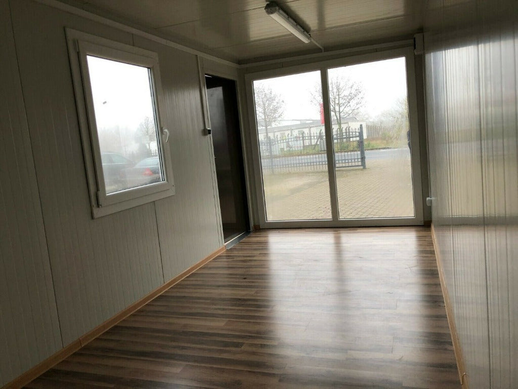 20-foot mobile office containers covered in open wood and glazed over a width width