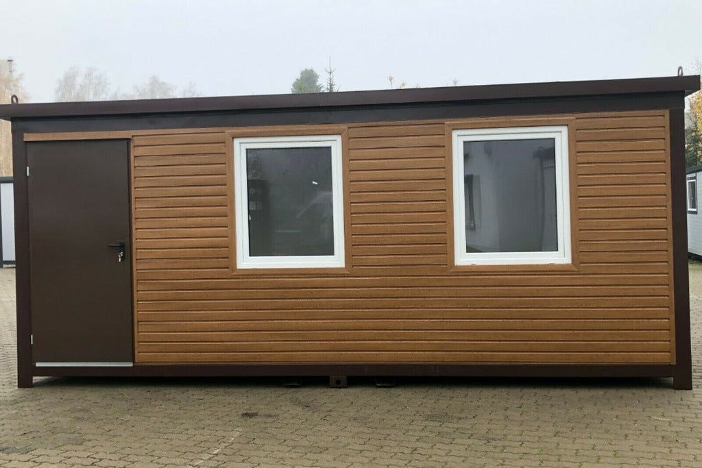 20-foot mobile office containers covered in open wood and glazed over a width width
