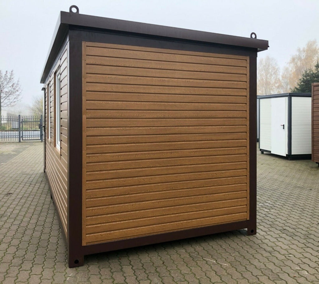20-foot mobile office containers covered in open wood and glazed over a width width